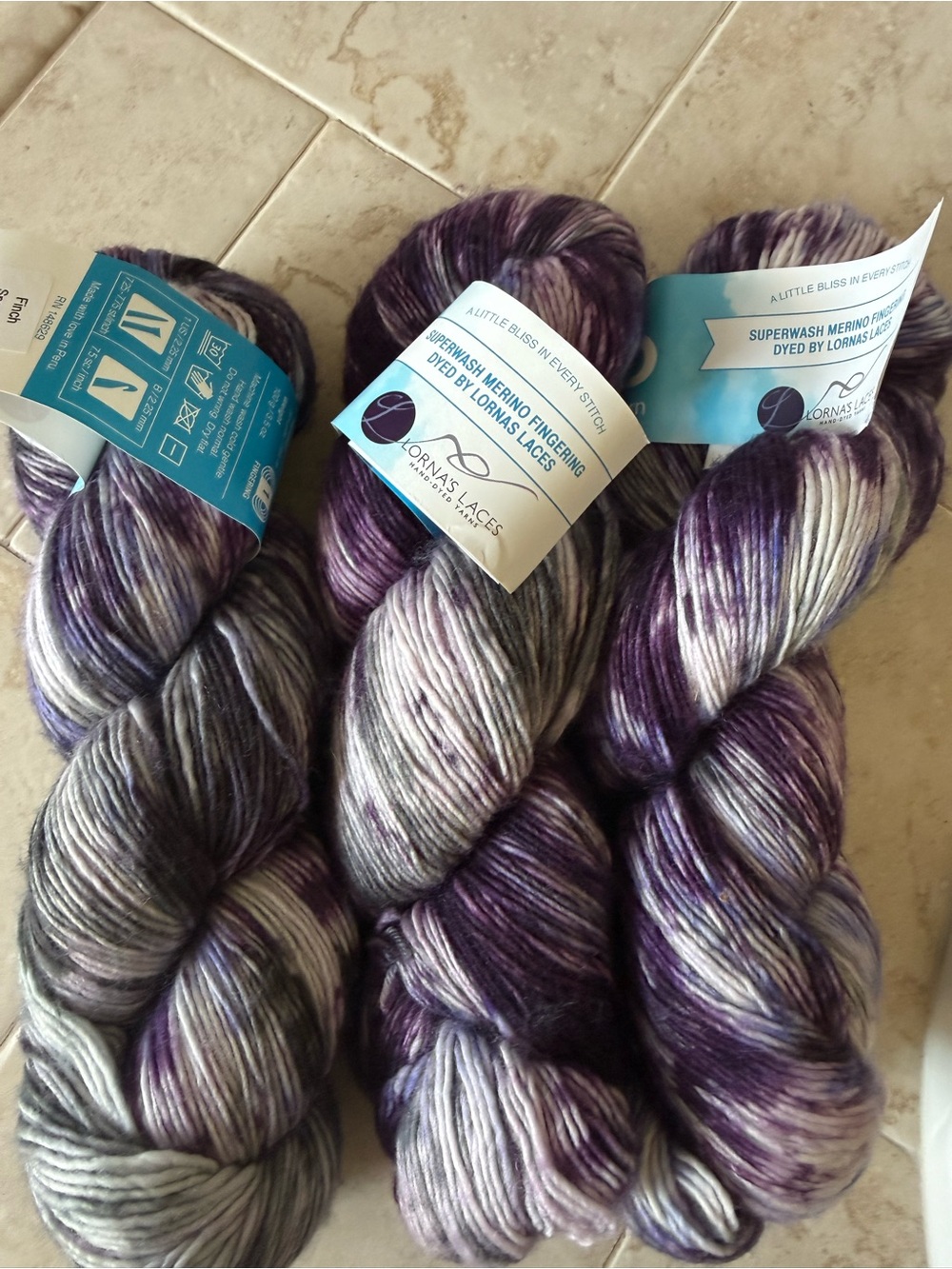 Lorna’s Laces Hand-Dyed Merino Fingering Yarn - Purple, Gray & Cream Twist